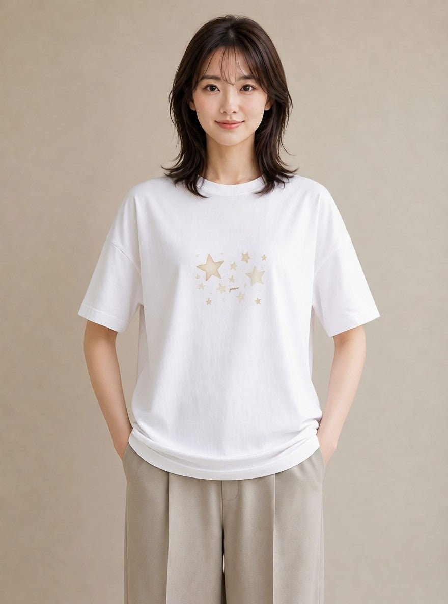 Tシャツ レディース 天秤座 星空 宇宙 イラスト モード ペアコーデ 秋コーデ 白T