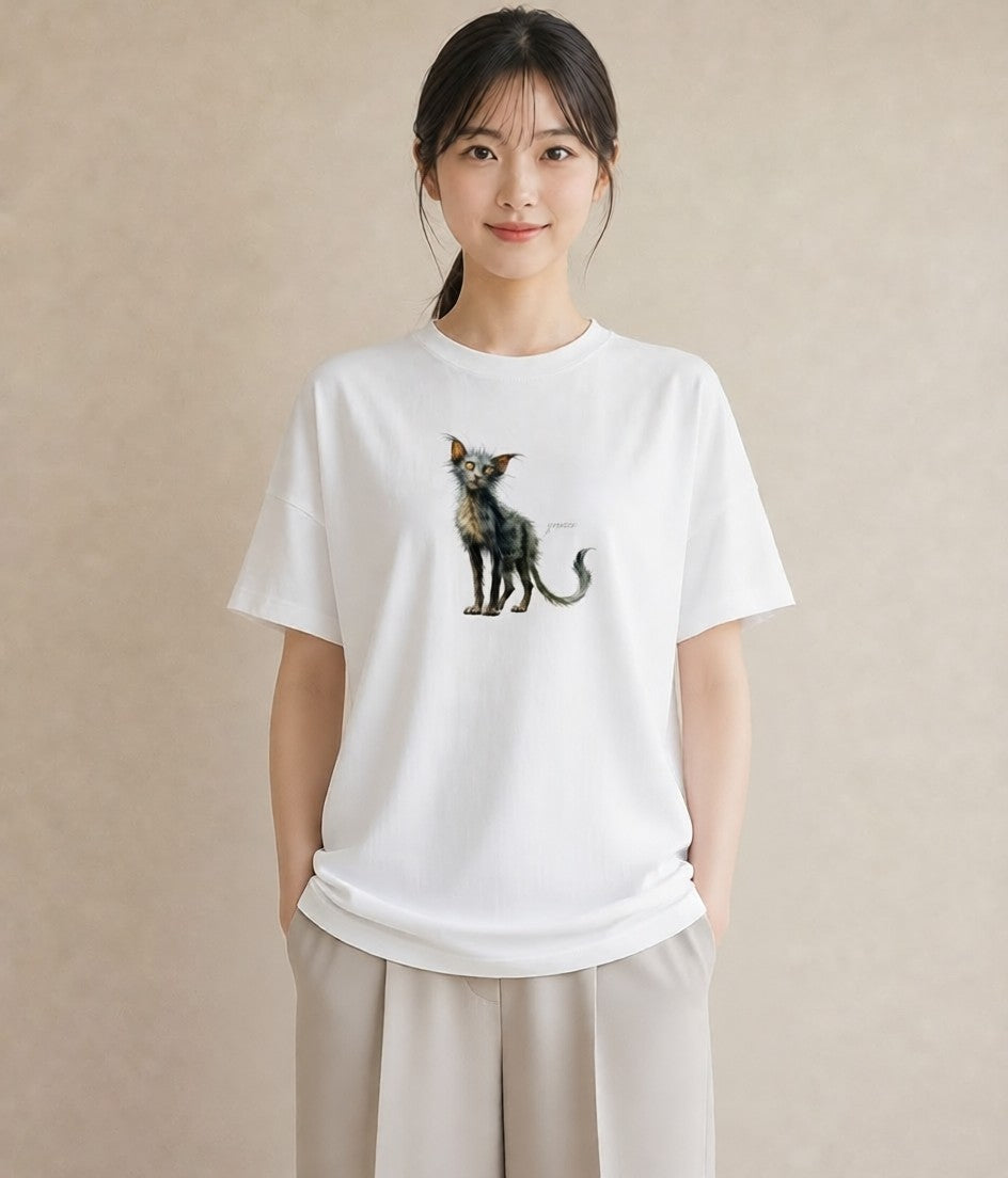 Tシャツ レディース 猫 ねこ イラスト 買い物 夏コーデ 白T