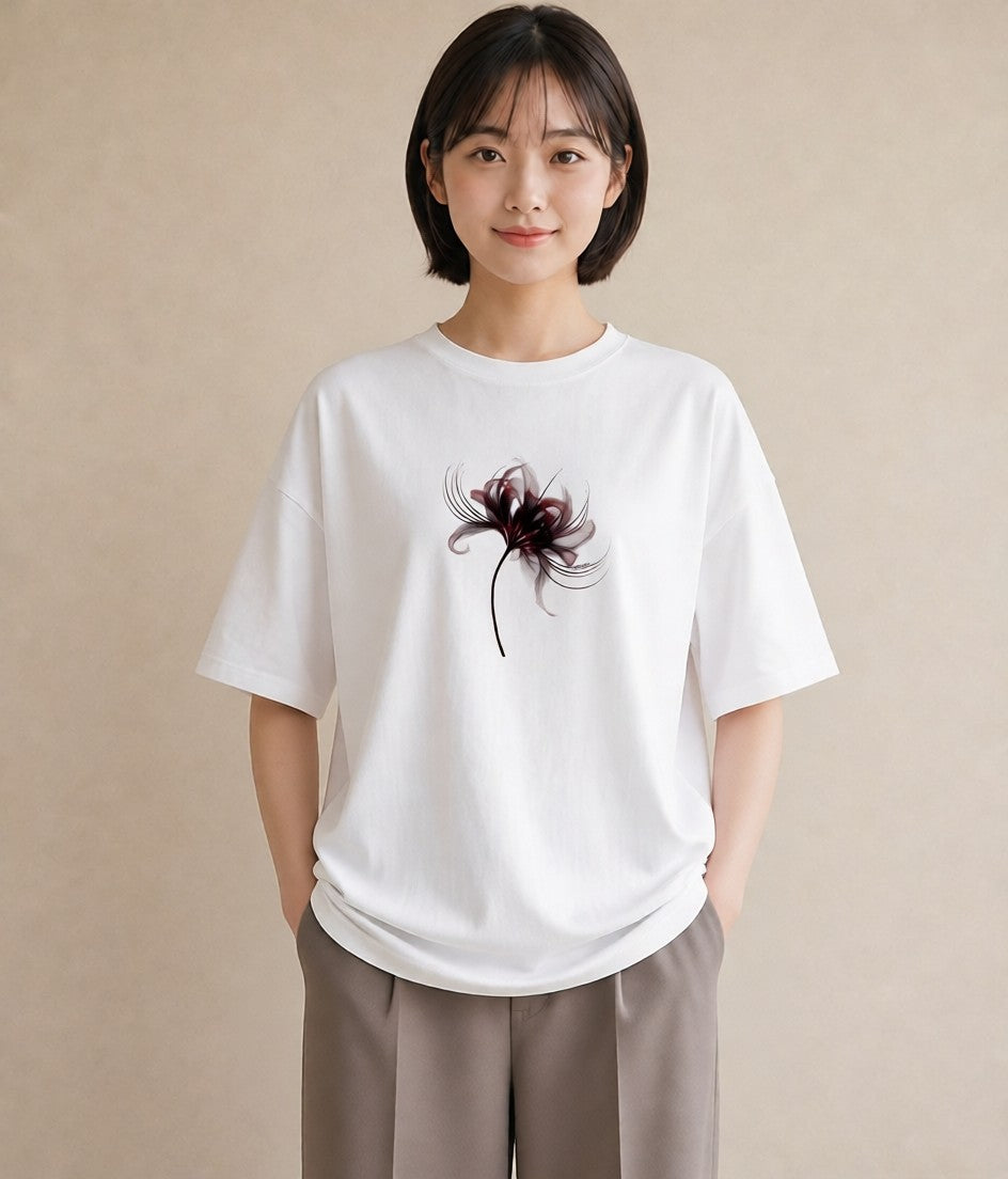 プリントTシャツ レディース 彼岸花 花 花柄 イラスト 普段使い 散歩 お出かけ 白T
