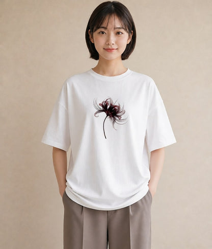 プリントTシャツ レディース 彼岸花 花 花柄 イラスト 普段使い 散歩 お出かけ 白T