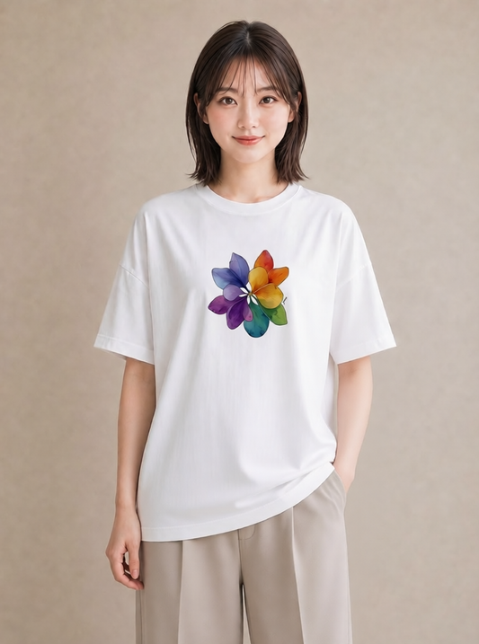 プリントTシャツ レディース クローバー 四つ葉 花 花柄 イラスト ラフカジュアル 帰省 ラフ 白T