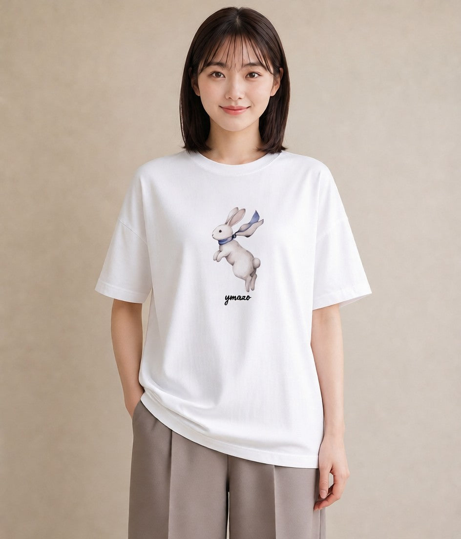 プリントTシャツ レディース うさぎ ウサギ ラビット ペット 動物 イラスト 上品 部屋着 女性向けギフト 白T
