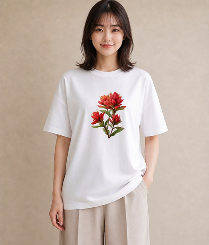 デザインTシャツ レディース 彼岸花 花 花柄 イラスト 淡色 散歩 お出かけ 白T