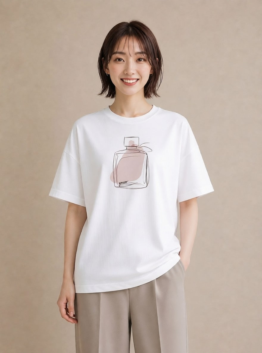 Tシャツ レディース ガラス瓶 小枝 ボタニカル ナチュラル アンティーク イラスト 休日 ペアコーデ 白T