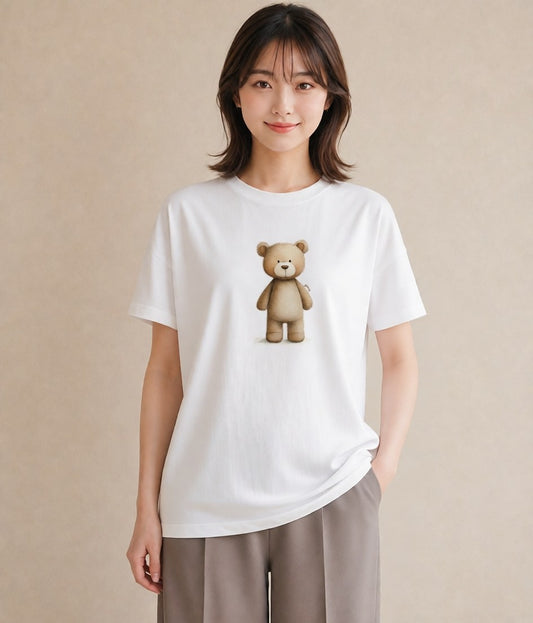 Tシャツ レディース くま クマ ベア 動物 アニマル イラスト お洒落 誕生日プレゼント 綿100 白T