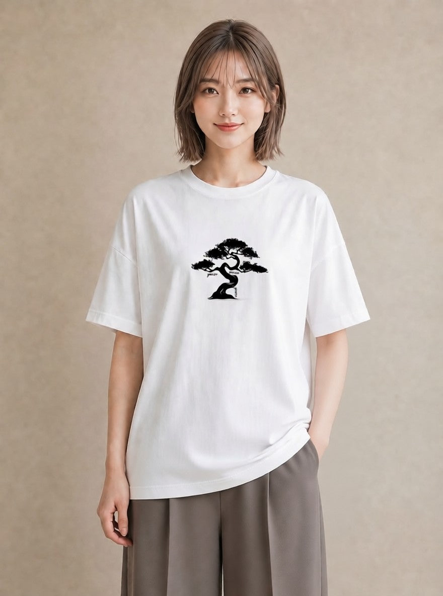 半袖Tシャツ レディース 盆栽 植物 ボタニカル イラスト ナチュラル 社会人 女性 白T