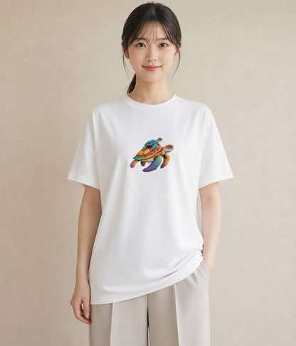 デザインTシャツ レディース カメ ペット 動物 イラスト 北欧風 お揃い 親子 白T