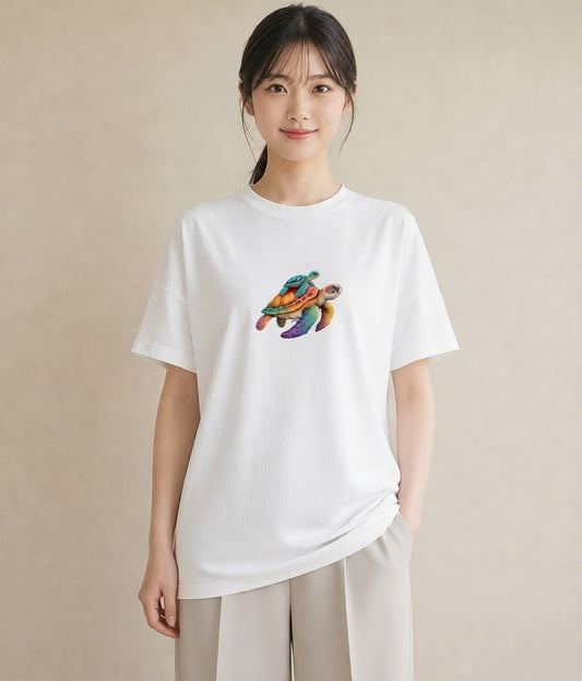 デザインTシャツ レディース カメ ペット 動物 イラスト 北欧風 お揃い 親子 白T
