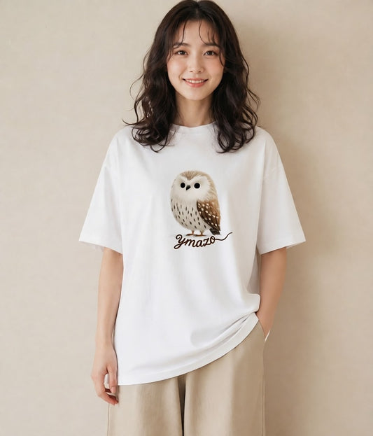 プリントTシャツ レディース シロフクロウ 動物 アニマル イラスト 抜け感 旅行 母娘コーデ 白T