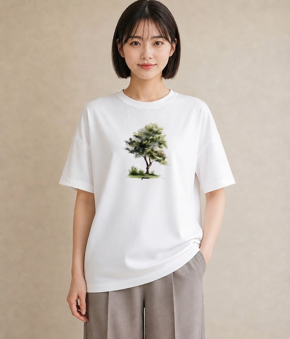 半袖Tシャツ レディース 青の水彩 風景 ブルー ナチュラル アンティーク イラスト シンプル 旅行 母娘コーデ 白T