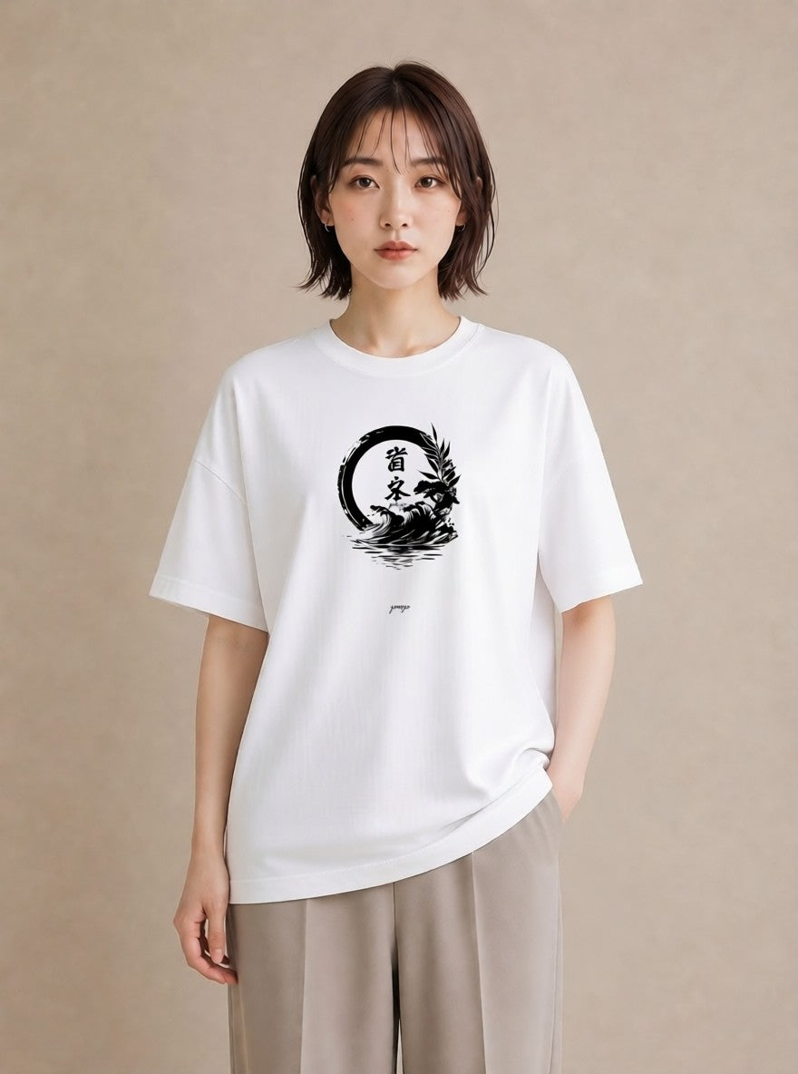 デザインTシャツ レディース 扇子 そよ風 ナチュラル アンティーク イラスト アート風 通学 誕生日プレゼント 白T