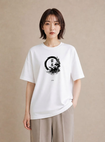 デザインTシャツ レディース 扇子 そよ風 ナチュラル アンティーク イラスト アート風 通学 誕生日プレゼント 白T