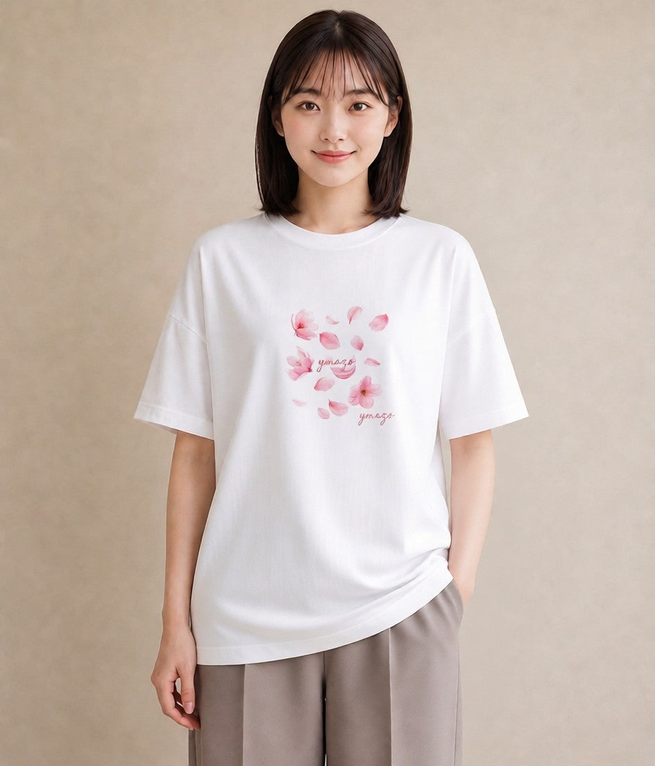 半袖Tシャツ レディース さくら 桜 サクラ 花 花柄 イラスト 手描き風 お出かけ 普段着 白T