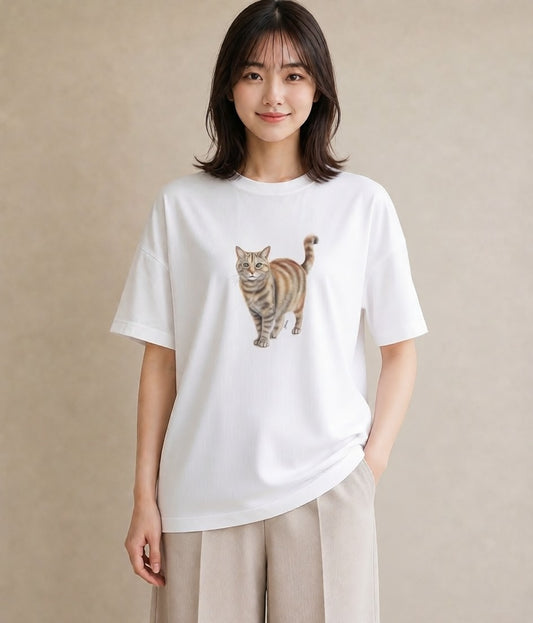 グラフィックTシャツ レディース エキゾチックショートヘア 猫 ねこ イラスト 普段使い 旅行 母娘コーデ 白T