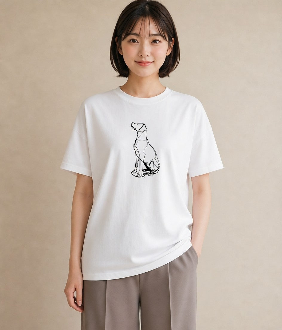 デザインTシャツ レディース 犬 いぬ わんこ イラスト ポップ 海 カフェ巡り 白T