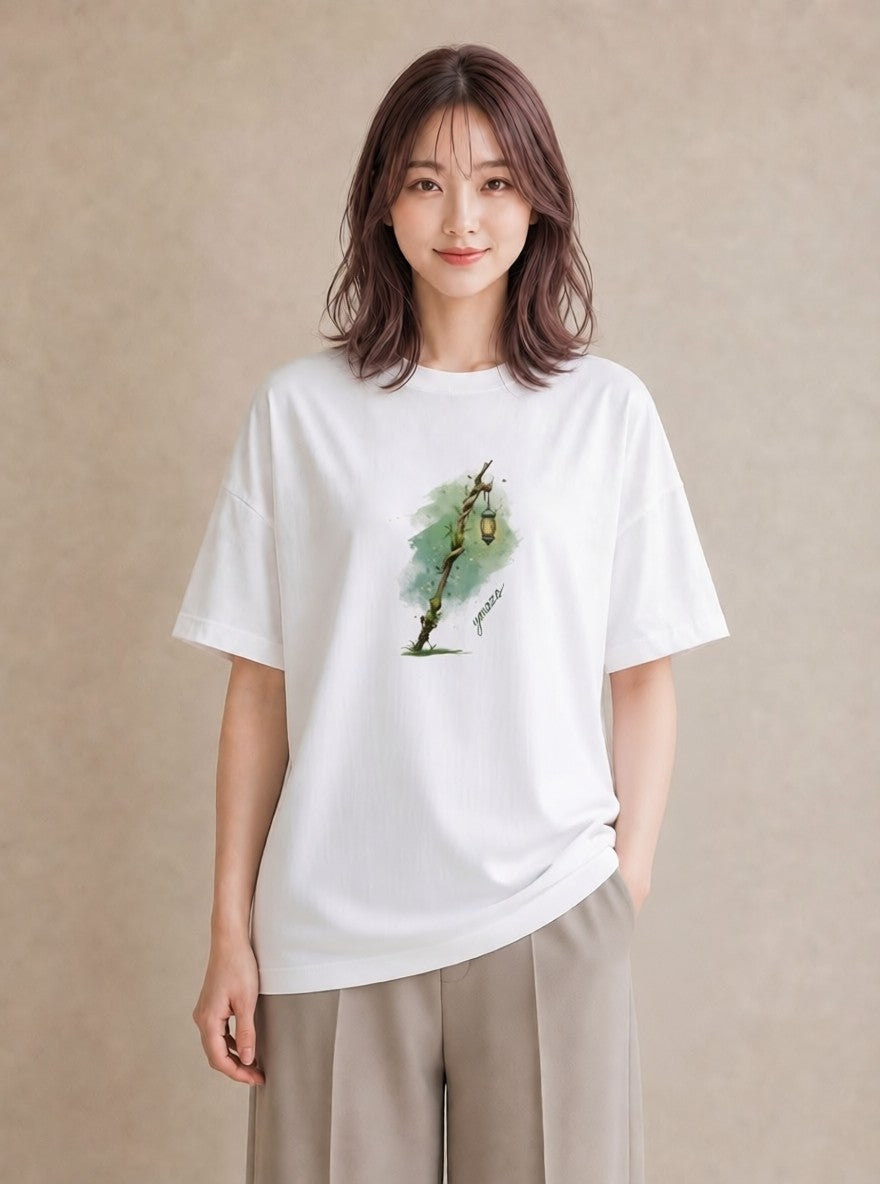 半袖Tシャツ レディース 街灯 夜霧 夜 ナチュラル アンティーク イラスト 旅行コーデ 旅行 母娘コーデ 白T