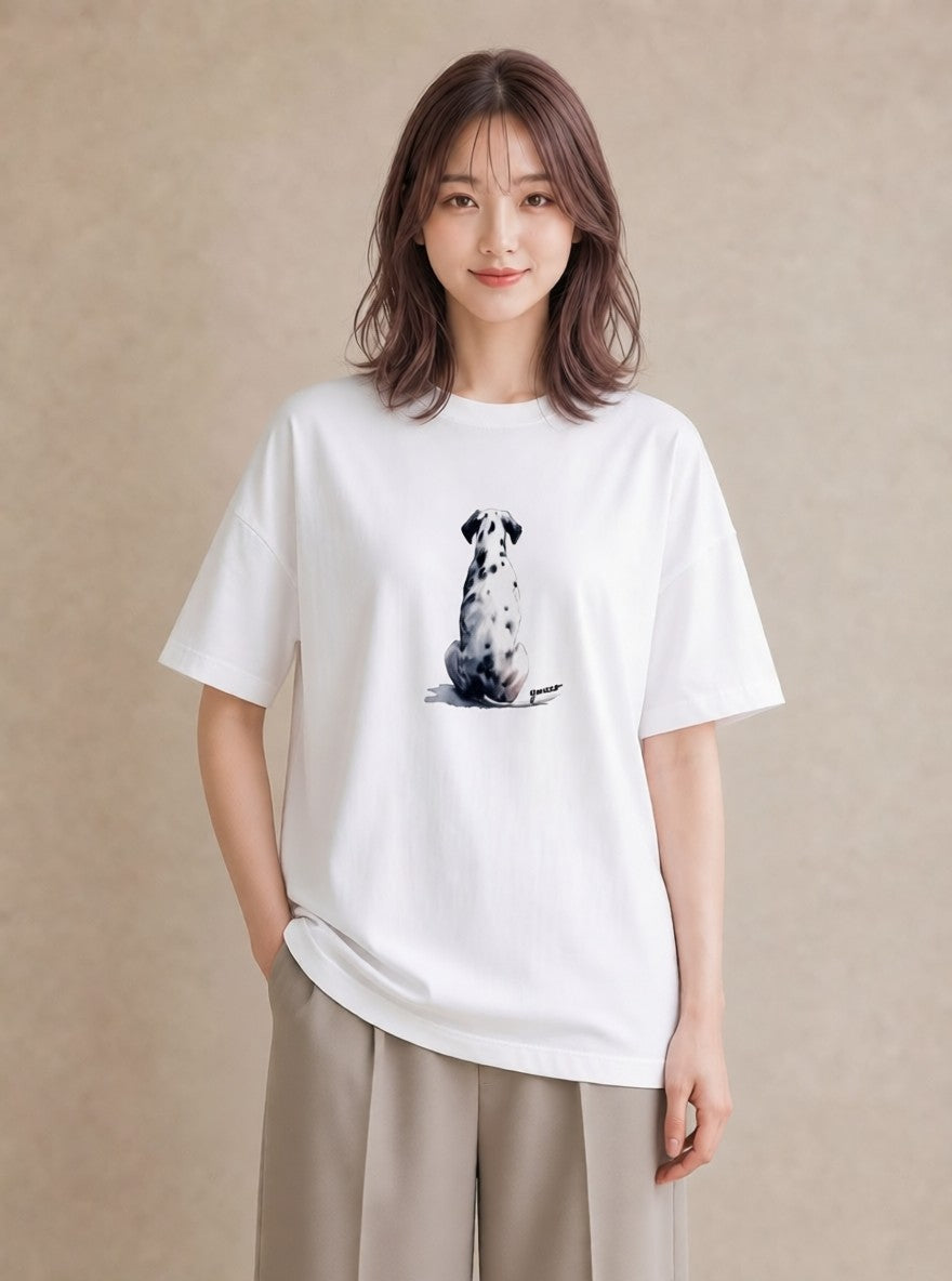 デザインTシャツ レディース ダルメシアン 犬 いぬ イラスト きれいめカジュアル デート 帰省 白T