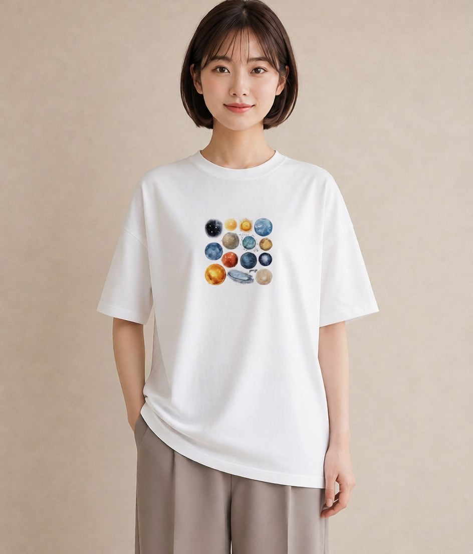 プリントTシャツ レディース 獅子座 星空 宇宙 イラスト ラフカジュアル 散歩 お出かけ 白T