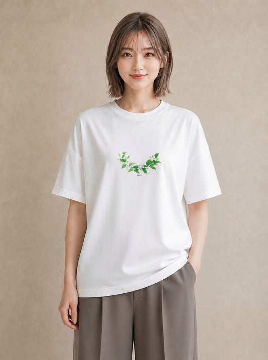 半袖Tシャツ レディース すずらん 花 花柄 イラスト きれいめカジュアル 送別ギフト 通勤 白T