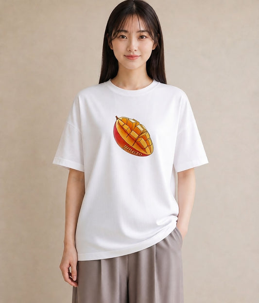 Tシャツ レディース もも 食べ物 フード イラスト 淡色 春服 ミセス 白T