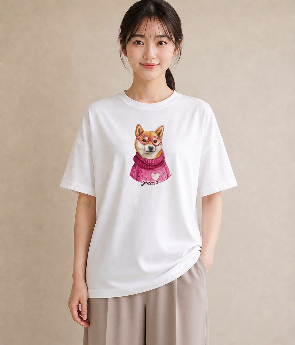 デザインTシャツ レディース 柴犬 しばいぬ 犬 いぬ イラスト シック カフェ巡り 女子会 白T