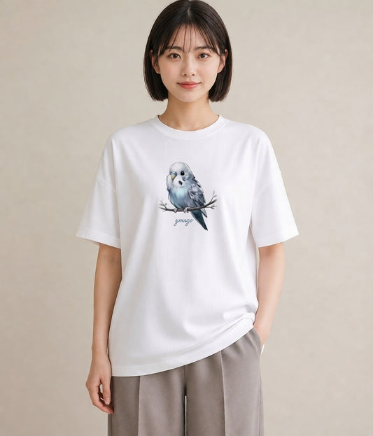 Tシャツ レディース 白文鳥 ペット 動物 イラスト きれいめカジュアル 在宅 公園 白T