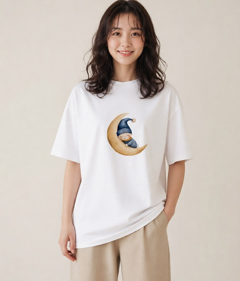 Tシャツ レディース 三日月 星空 宇宙 イラスト アート風 ミセス 春コーデ 白T