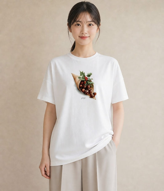 半袖Tシャツ レディース 実り 植物 ボタニカル イラスト ミニマル 通勤 在宅 白T