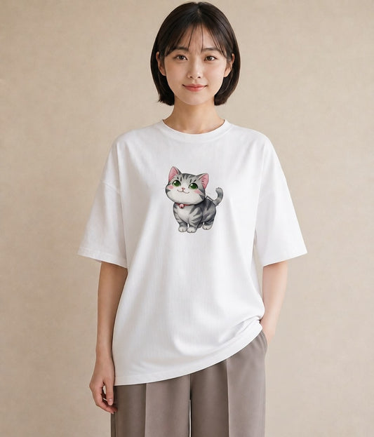 グラフィックTシャツ レディース 愛猫 猫 ねこ イラスト ポップ ラフ レイヤード 白T