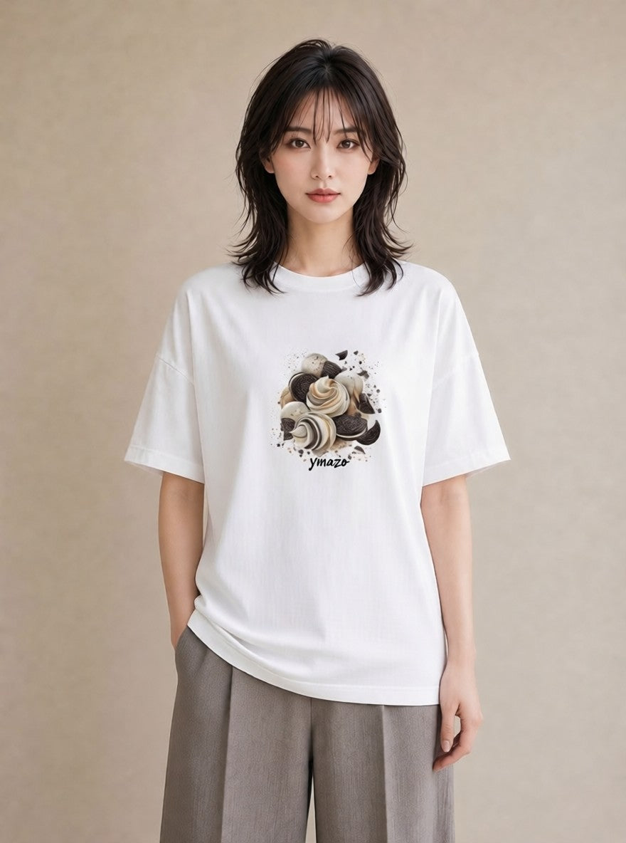 プリントTシャツ レディース クッキー 食べ物 フード イラスト 休日コーデ お出かけ 普段着 白T
