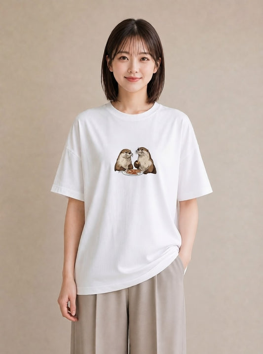 グラフィックTシャツ レディース コツメカワウソ 動物 アニマル イラスト 個性的 在宅 公園 白T