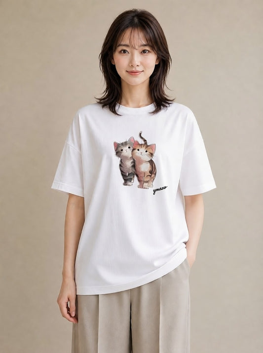 プリントTシャツ レディース ねこ 猫 ネコ イラスト 普段使い お出かけ 普段着 白T