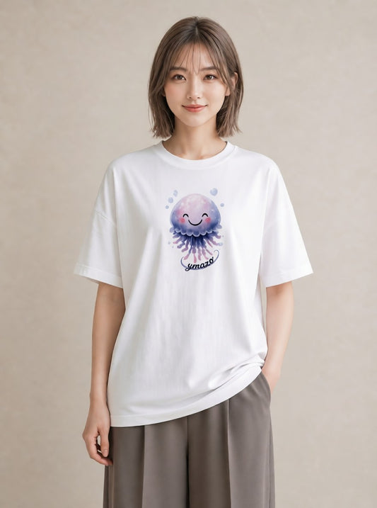 プリントTシャツ レディース くらげ クラゲ 海の生き物 海 イラスト ミニマル 夏コーデ 通学 白T
