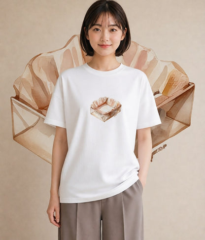 プリントTシャツ レディース 食パン 食べ物 フード イラスト ラフ ペアコーデ 秋コーデ 白T