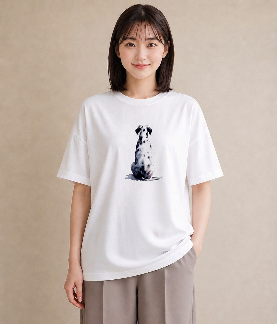 デザインTシャツ レディース ダルメシアン 犬 いぬ イラスト ボタニカル 夏コーデ 通学 白T