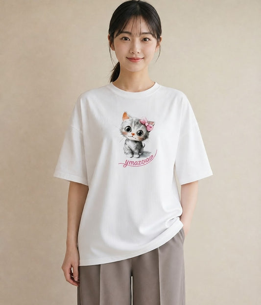 グラフィックTシャツ レディース 子猫 猫 ねこ イラスト 抜け感 敬老の日 ホワイトデー 白T