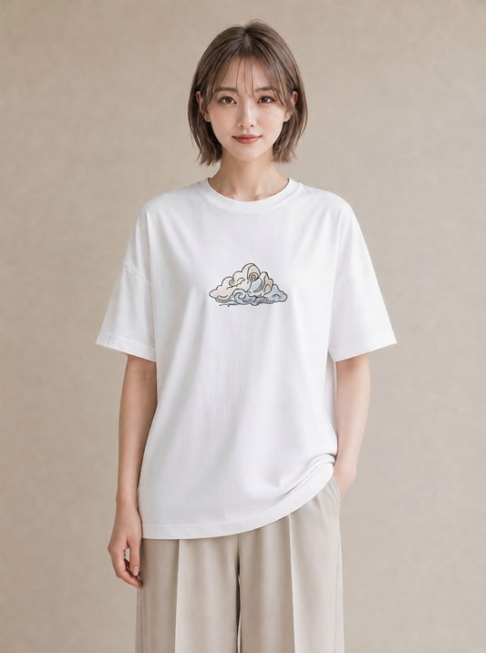 半袖Tシャツ レディース 紙風船 和紙 ナチュラル アンティーク イラスト 手描き風 社会人 女性 白T