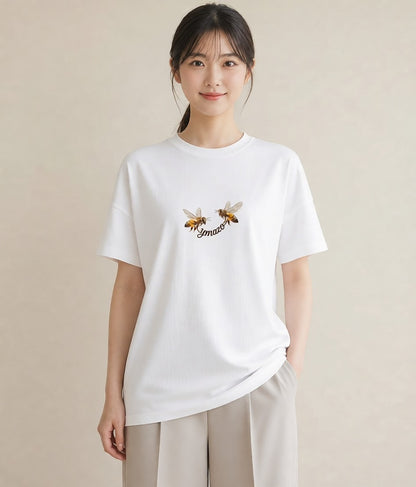 半袖Tシャツ レディース ハニー 食べ物 フード イラスト カジュアル 海 カフェ巡り 白T