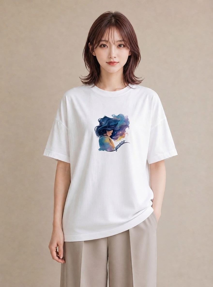 プリントTシャツ レディース 山羊座 星空 宇宙 イラスト カフェコーデ デート 帰省 白T