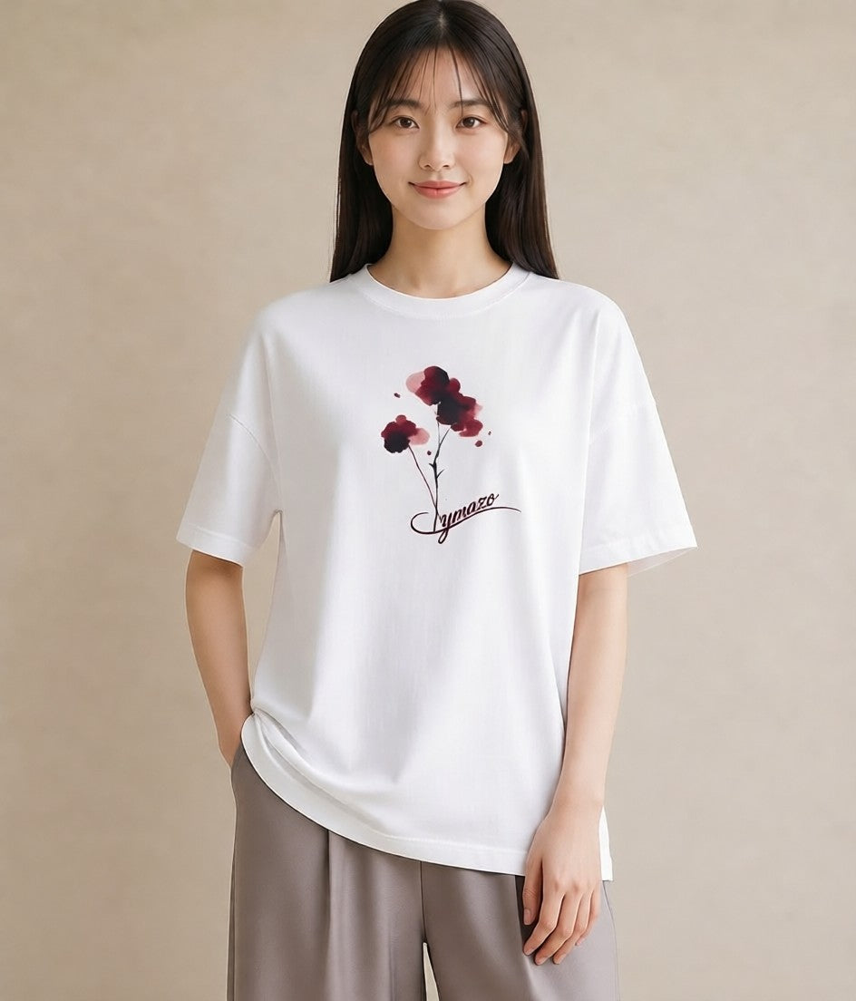 グラフィックTシャツ レディース ポスト 野の花 レトロ ナチュラル アンティーク イラスト 淡色 ルームウェア ギフト 白T