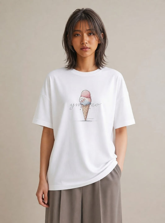 Tシャツ レディース ソフトクリーム 食べ物 フード イラスト こなれ感 ギフト 母の日 白T