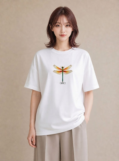 デザインTシャツ レディース とんぼ 昆虫 虫 イラスト ガーリー 普段着 週末コーデ 白T