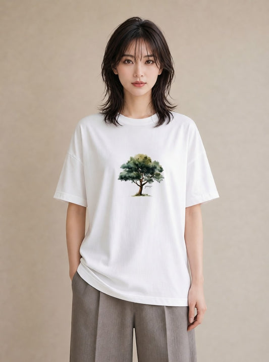 デザインTシャツ レディース 森 植物 ボタニカル イラスト ゆるコーデ お出かけ 普段着 白T