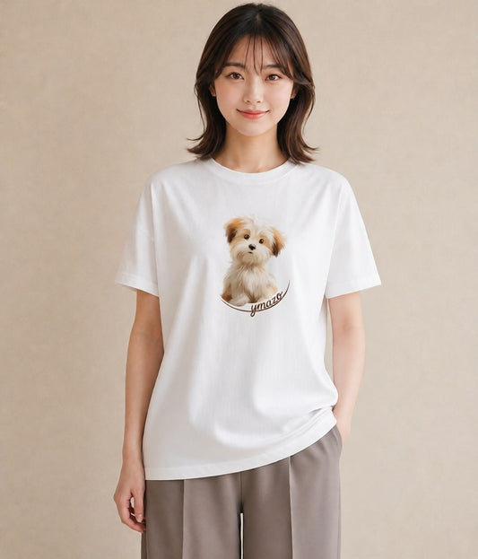 Tシャツ レディース わんちゃん 犬 いぬ イラスト ミニマル 普段着 週末コーデ 白T