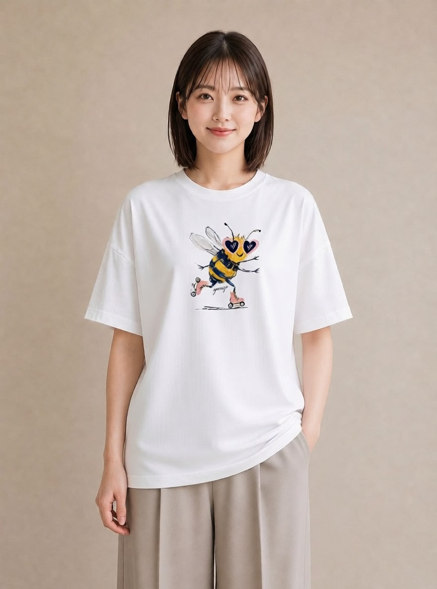 Tシャツ レディース みつばち 昆虫 虫 イラスト シンプル 帰省 ラフ 白T