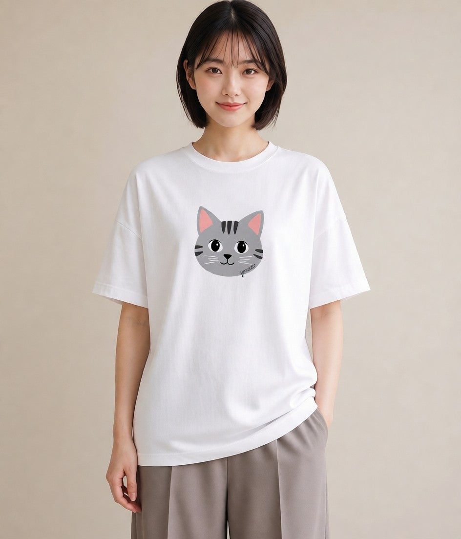 プリントTシャツ レディース サバトラ 猫 ねこ イラスト 普段使い 母娘コーデ 自分用 白T