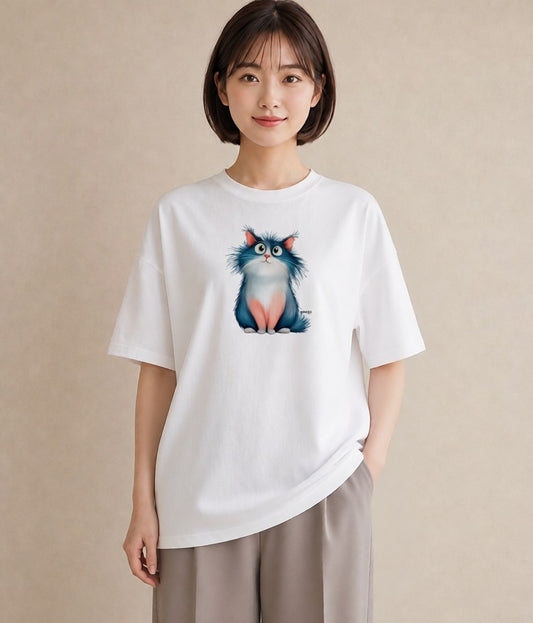 Tシャツ レディース メインクーン 猫 ねこ イラスト ペアコーデ 秋コーデ 白T