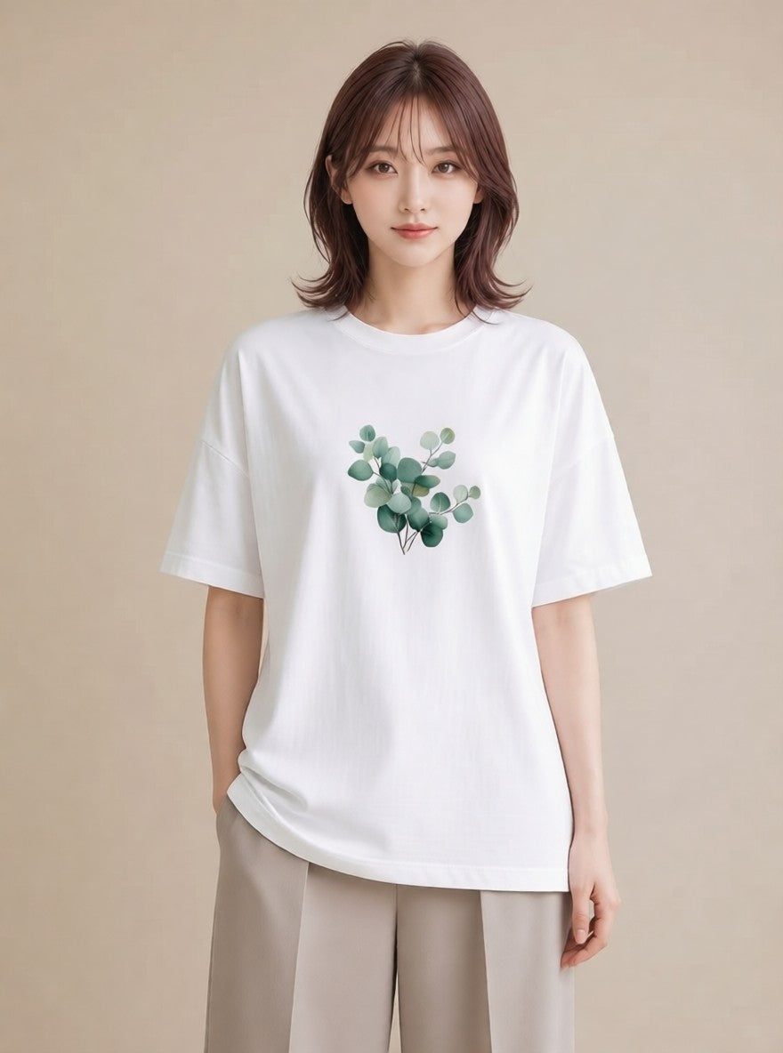 Tシャツ レディース 観葉植物 植物 ボタニカル イラスト フェミニン ラフ レイヤード 白T