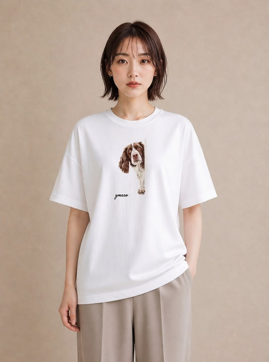 半袖Tシャツ レディース 犬 いぬ イラスト 手描き風 散歩 お出かけ 白T