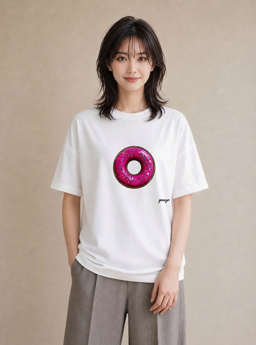 グラフィックTシャツ レディース ドーナツ 食べ物 フード イラスト シック デイリーウェア 休日 白T